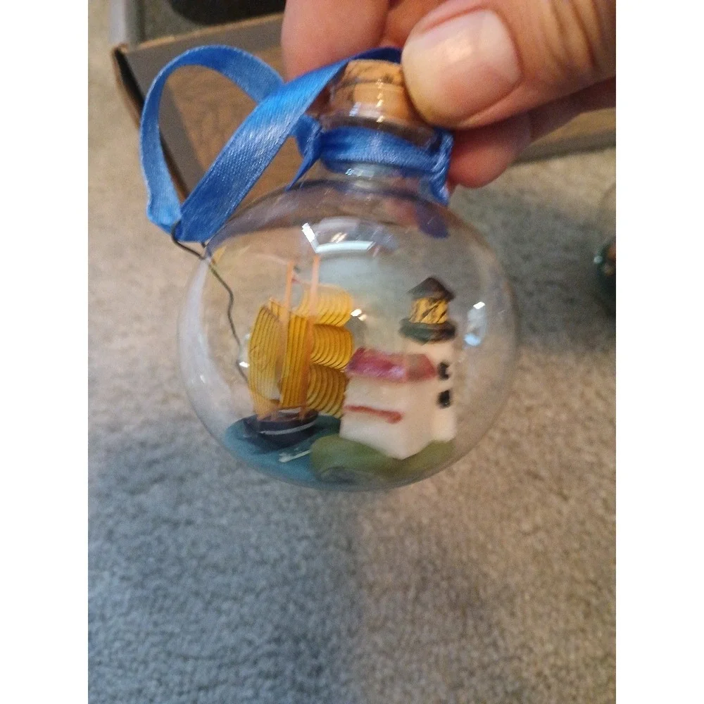 Authentic Models Lighthouse Ornaments Set of 3 Glass Spheres Nautical Decor Open